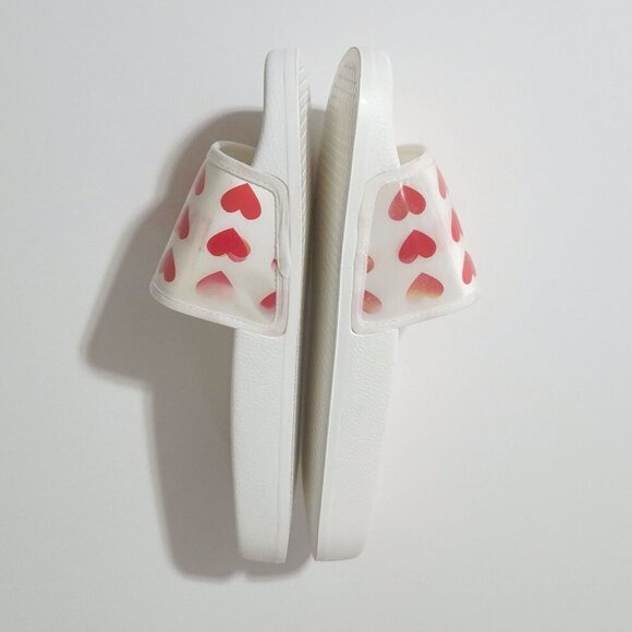 NWOT Love Moschino red & white heart print hologram flat pool slide sandals, 41 - Picture 13 of 16